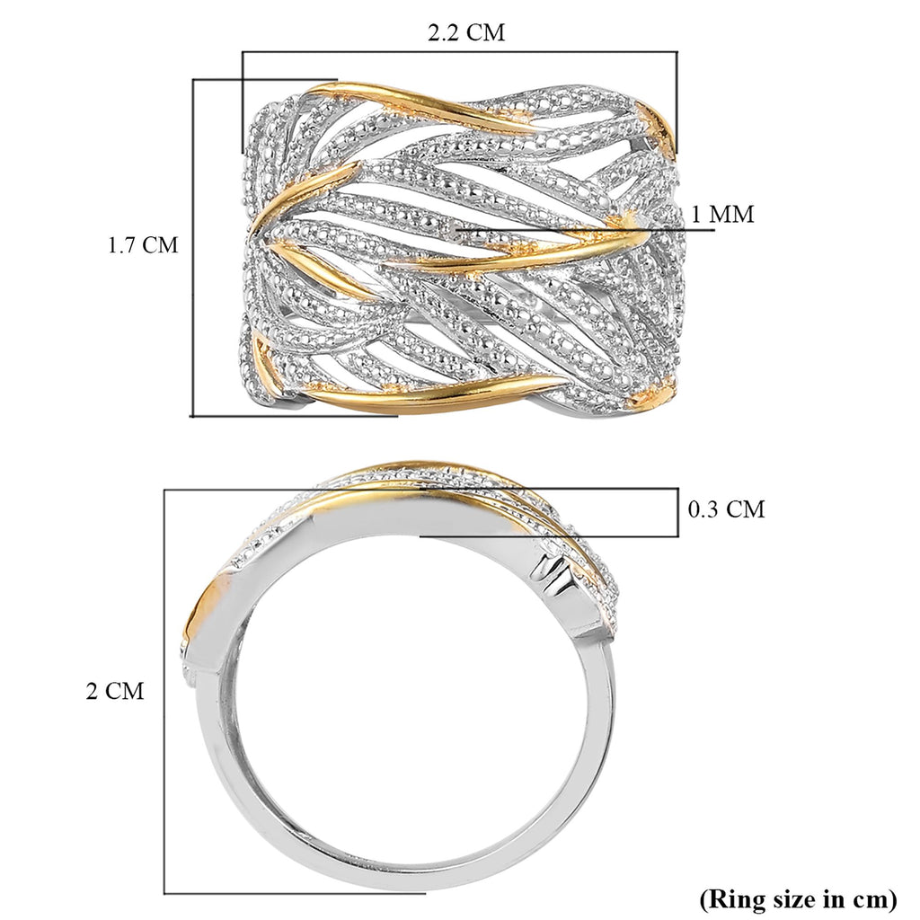Weißer Diamant Ring 925 Silber Platiniert und vergoldet (Größe 17.75) ca. 0,01 ct