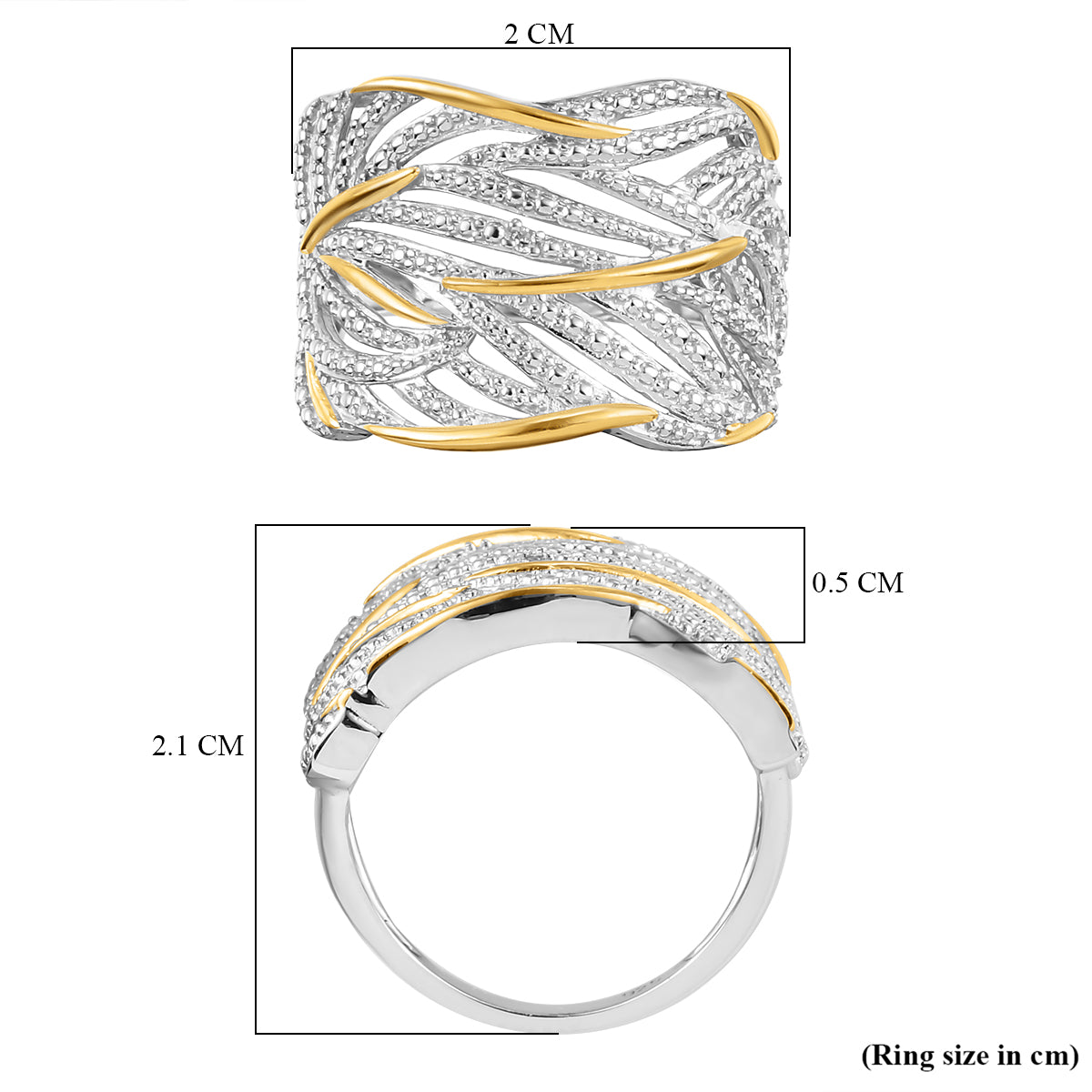 Weißer Diamant Ring 925 Silber Platiniert und vergoldet (Größe 17.75) ca. 0,01 ct