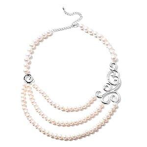 Premium Weiße Süßwasser Perle (9-10 mm) Halskette ca. 50 cm 925 Silber Rhodiniert 344.41 ct
