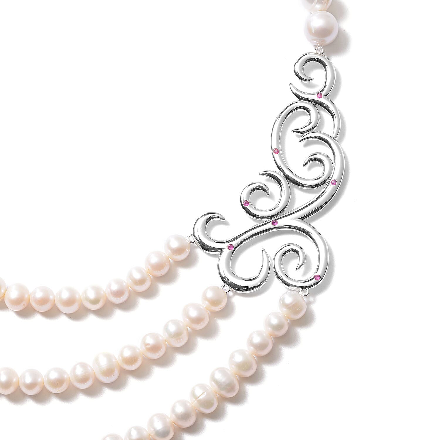 Weiße Süßwasser Perle (9-10 mm) Halskette ca. 50 cm 925 Silber Rhodiniert 344.41 ct