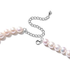 Premium Weiße Süßwasser Perle (9-10 mm) Halskette ca. 50 cm 925 Silber Rhodiniert 344.41 ct