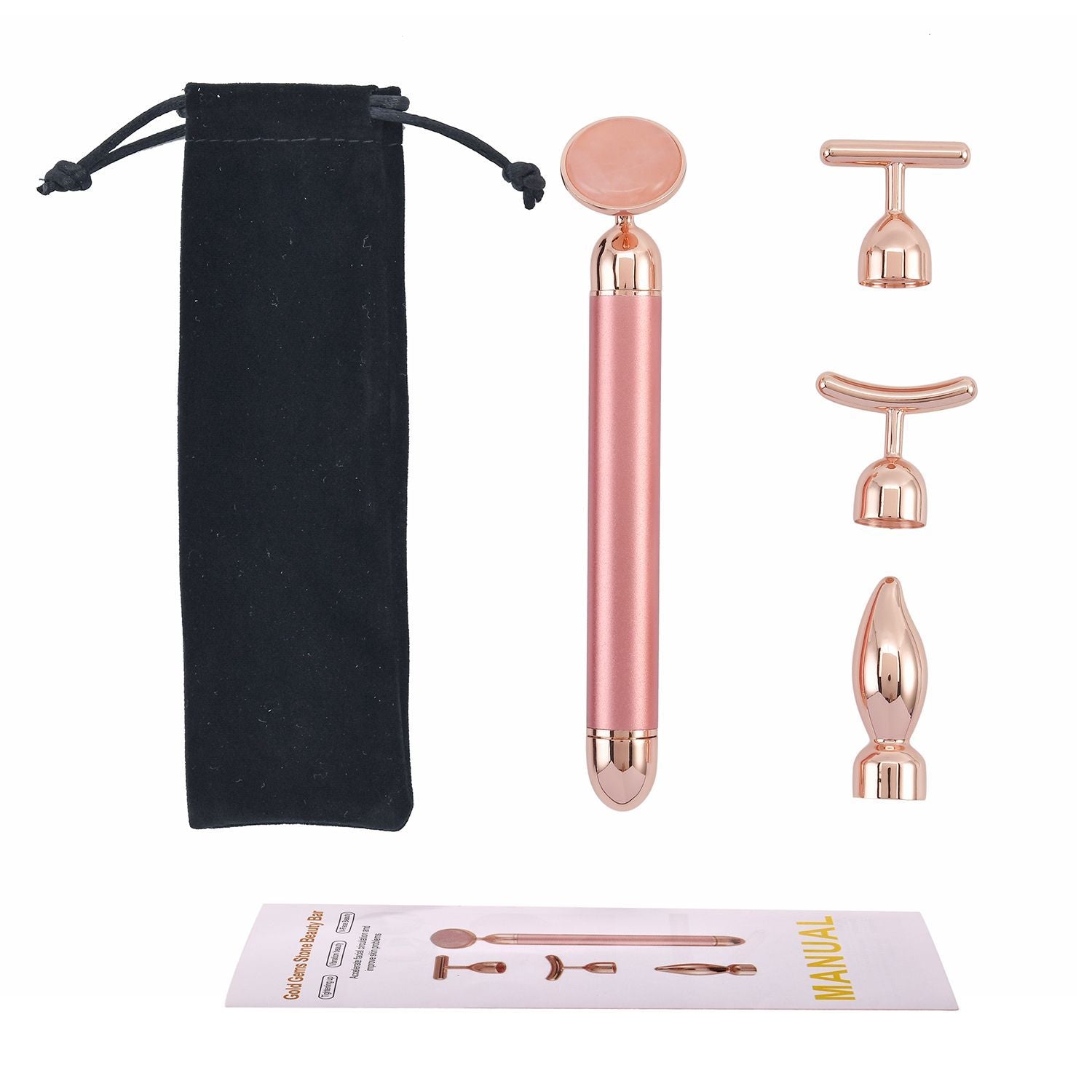 4-in-1 Beauty Bar Gesichtsmassagegerät, Rosenquarz, Größe 15 cm