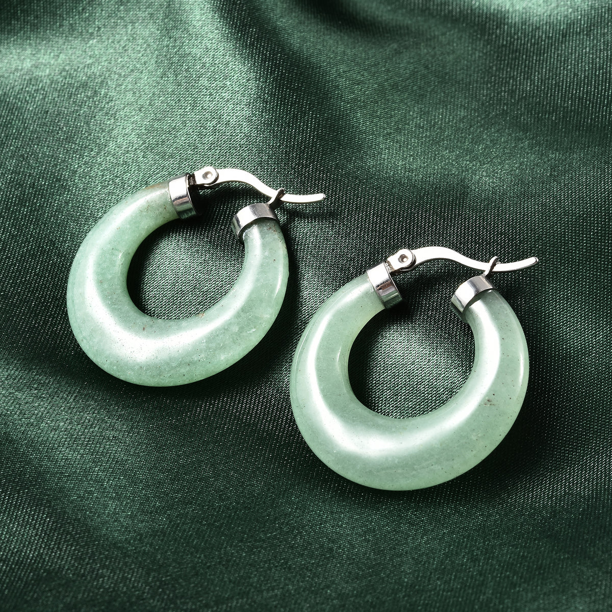 Grüner Aventurin Creolen in Edelstahl  ca. 26.50 ct