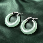 Grüner Aventurin Creolen in Edelstahl  ca. 26.50 ct