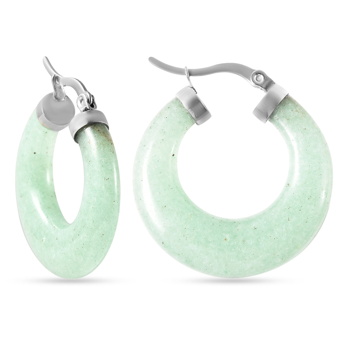 Grüner Aventurin Creolen in Edelstahl  ca. 26.50 ct