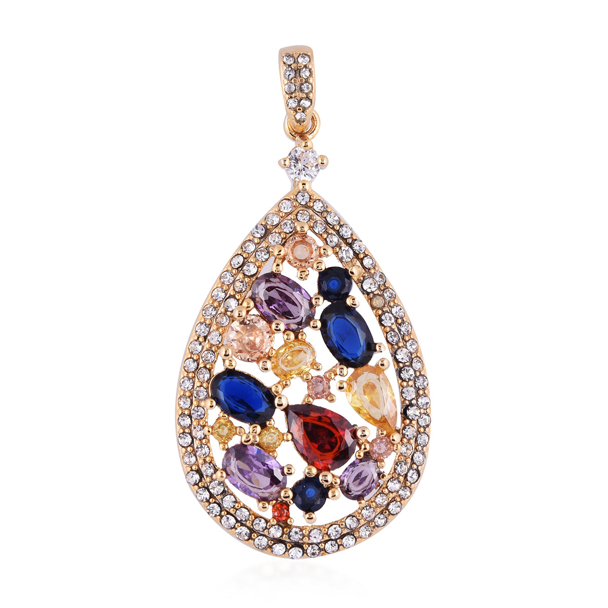 Mehrfarbiger Zirkonia und weißer Kristall-Anhänger, reiner Edelstahl IP-Gelbbeschichtung ca. 14,00 ct