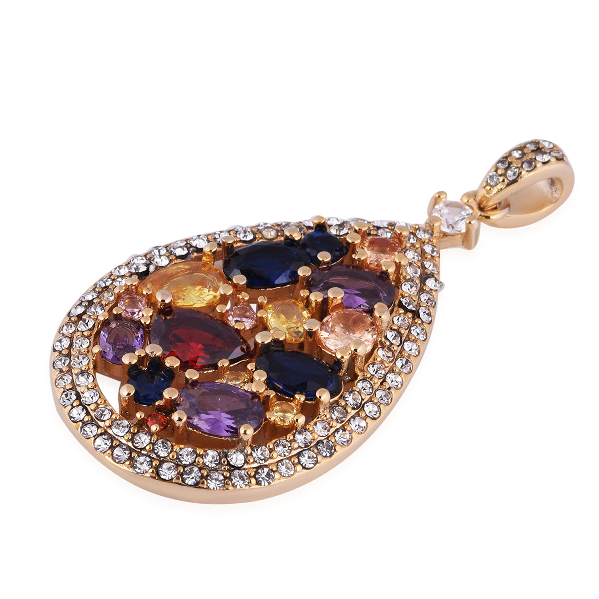 Mehrfarbiger Zirkonia und weißer Kristall-Anhänger, reiner Edelstahl IP-Gelbbeschichtung ca. 14,00 ct