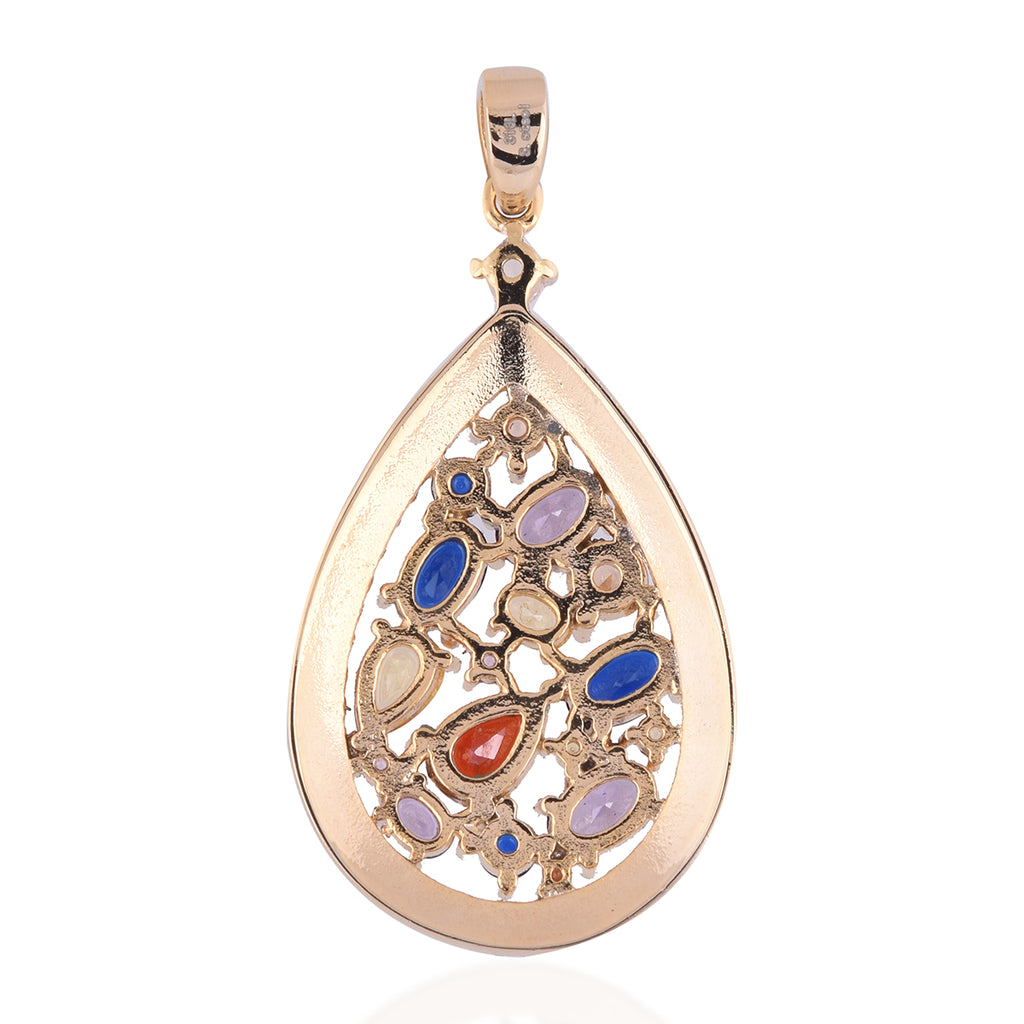 Mehrfarbiger Zirkonia und weißer Kristall-Anhänger, reiner Edelstahl IP-Gelbbeschichtung ca. 14,00 ct