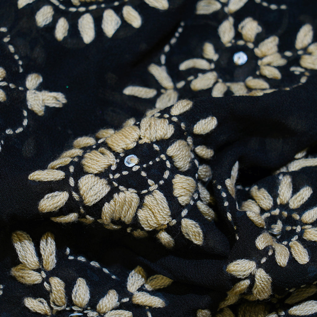 Phulkari Schal, Hand-Bestickt, 90x200 cm, schwarz