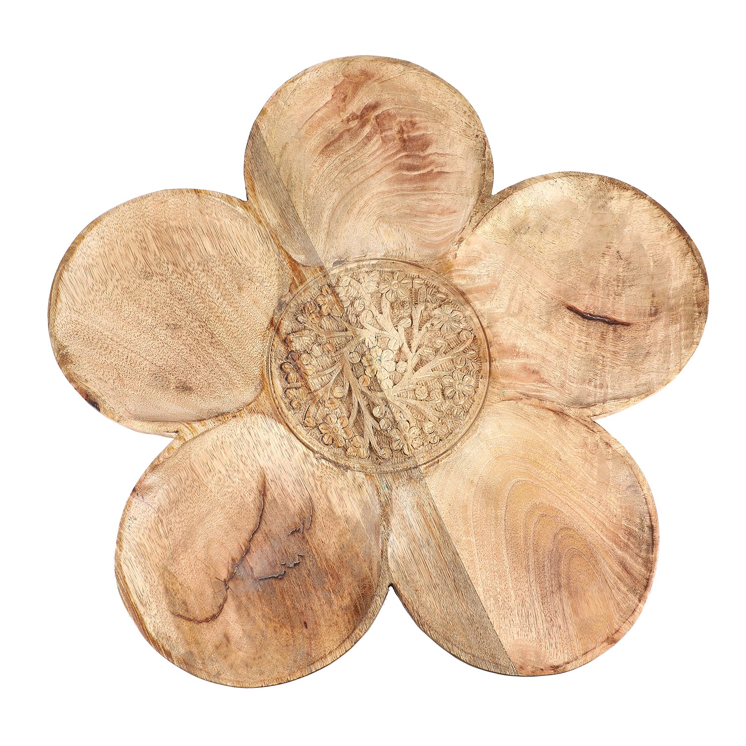 NAKKASHI - Handgeschnitztes drehbares Serviertablett aus Mangoholz, 40 cm Durchmesser, Antikes Finish