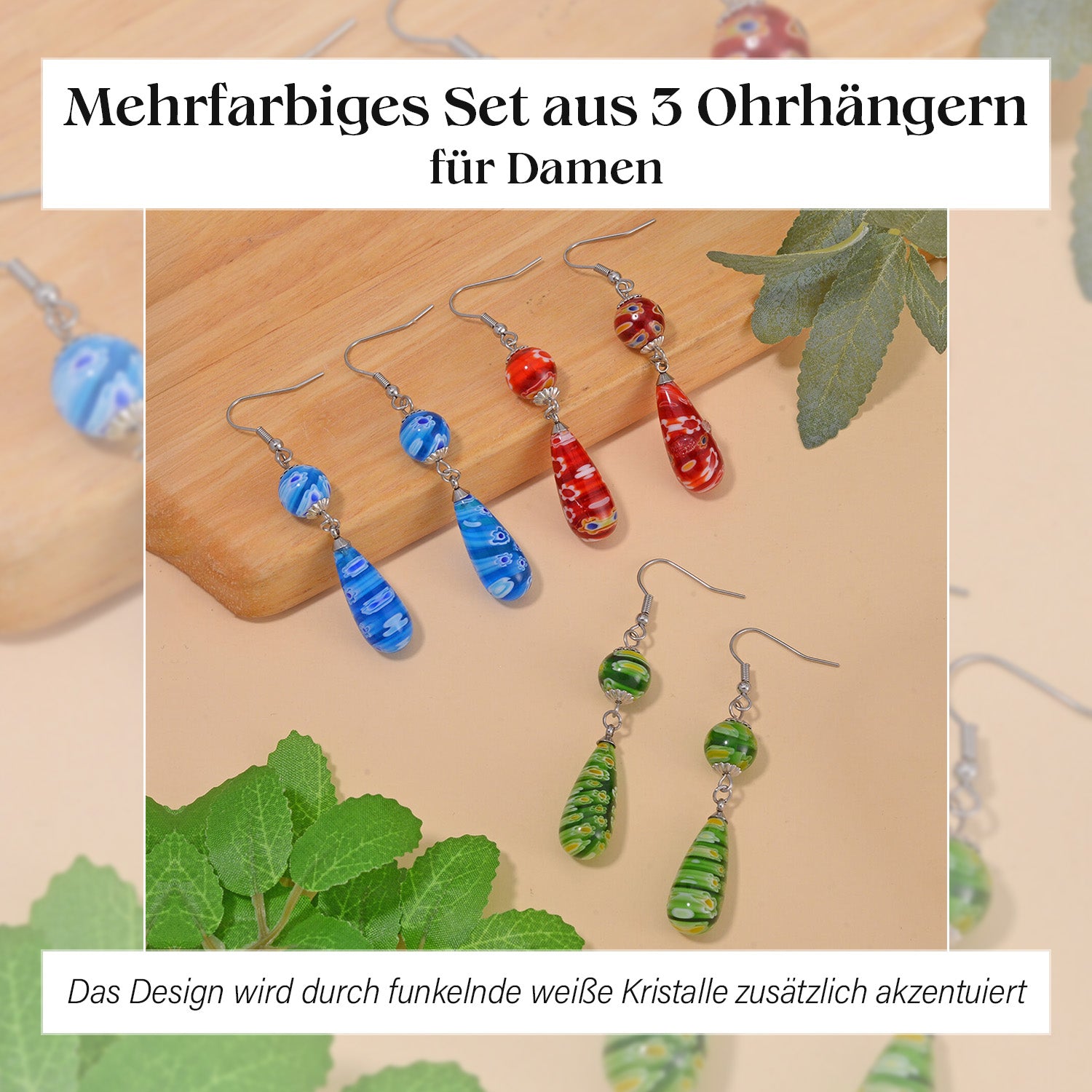 Murano-Stil Glas Schmuckset  Edelstahl