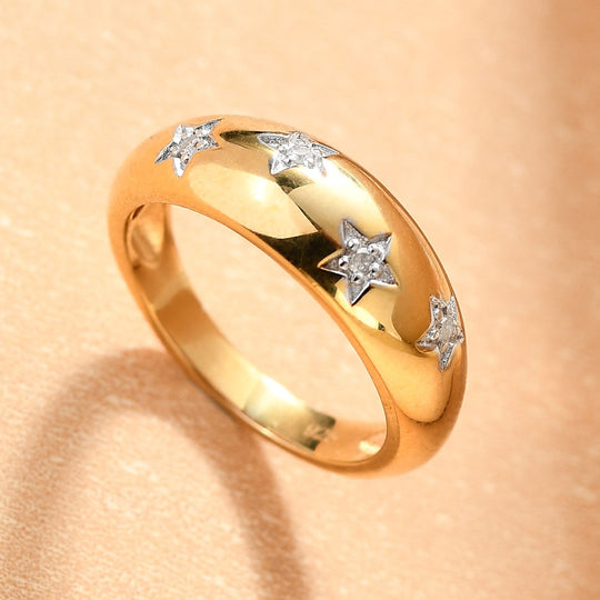 Weißer Diamant Ring 925 Silber 585 Vergoldet (Größe 20.00) ca. 0,05 ct