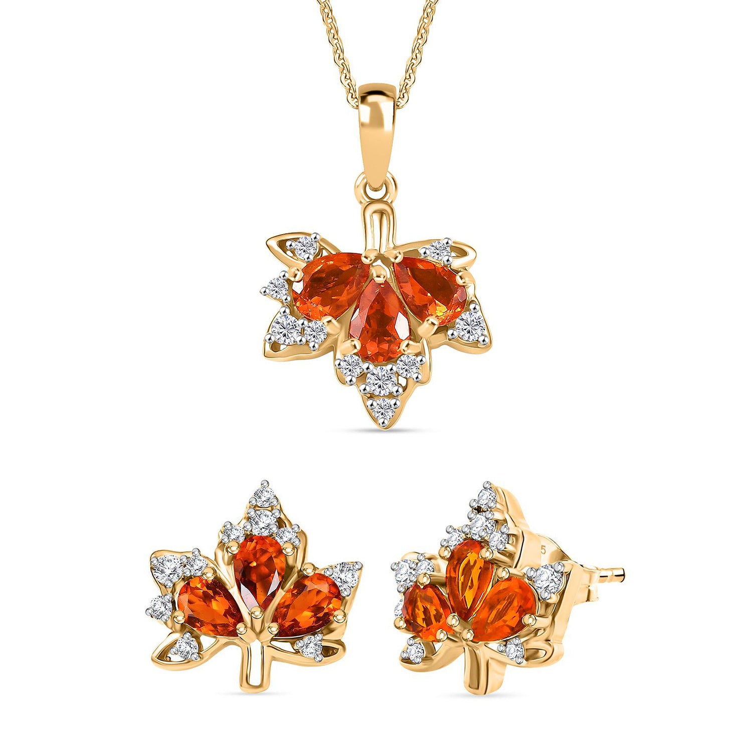 D'Joy AAA Blaze Feueropal und Zirkon Ohrringe und Anhänger mit 50cm Kette