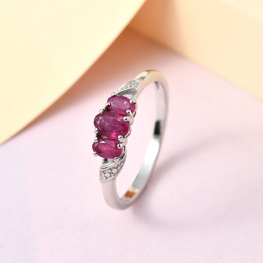 Afrikanischer Rubin (Fissure gefüllt) Ring 925 Silber Platiniert (Größe 19.00) ca. 1.30 ct