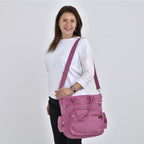 Wasserabweisende Crossbody Tasche mit Multifächer, 36x33x15 cm, himbeerfarbe