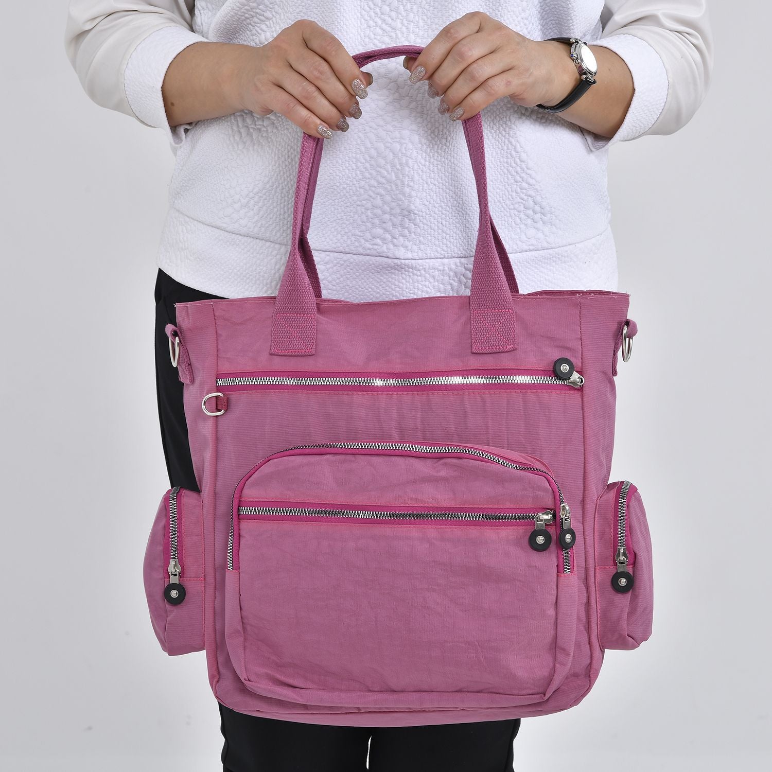 Wasserabweisende Crossbody Tasche mit Multifächer, 36x33x15 cm, himbeerfarbe