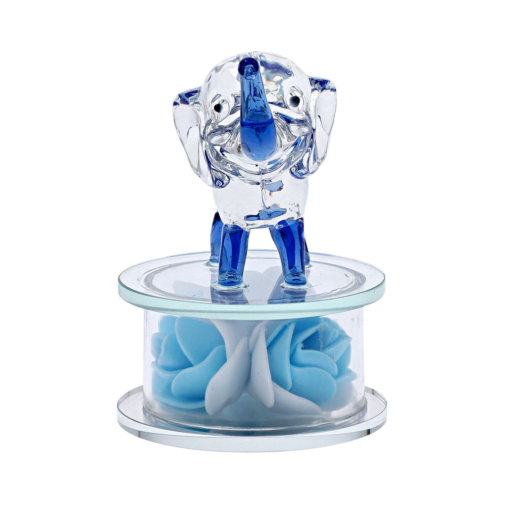 The 5th Season - Dekorative Kristallglas-Elefantfigur auf Kristallrose, 12x8x10cm, blau