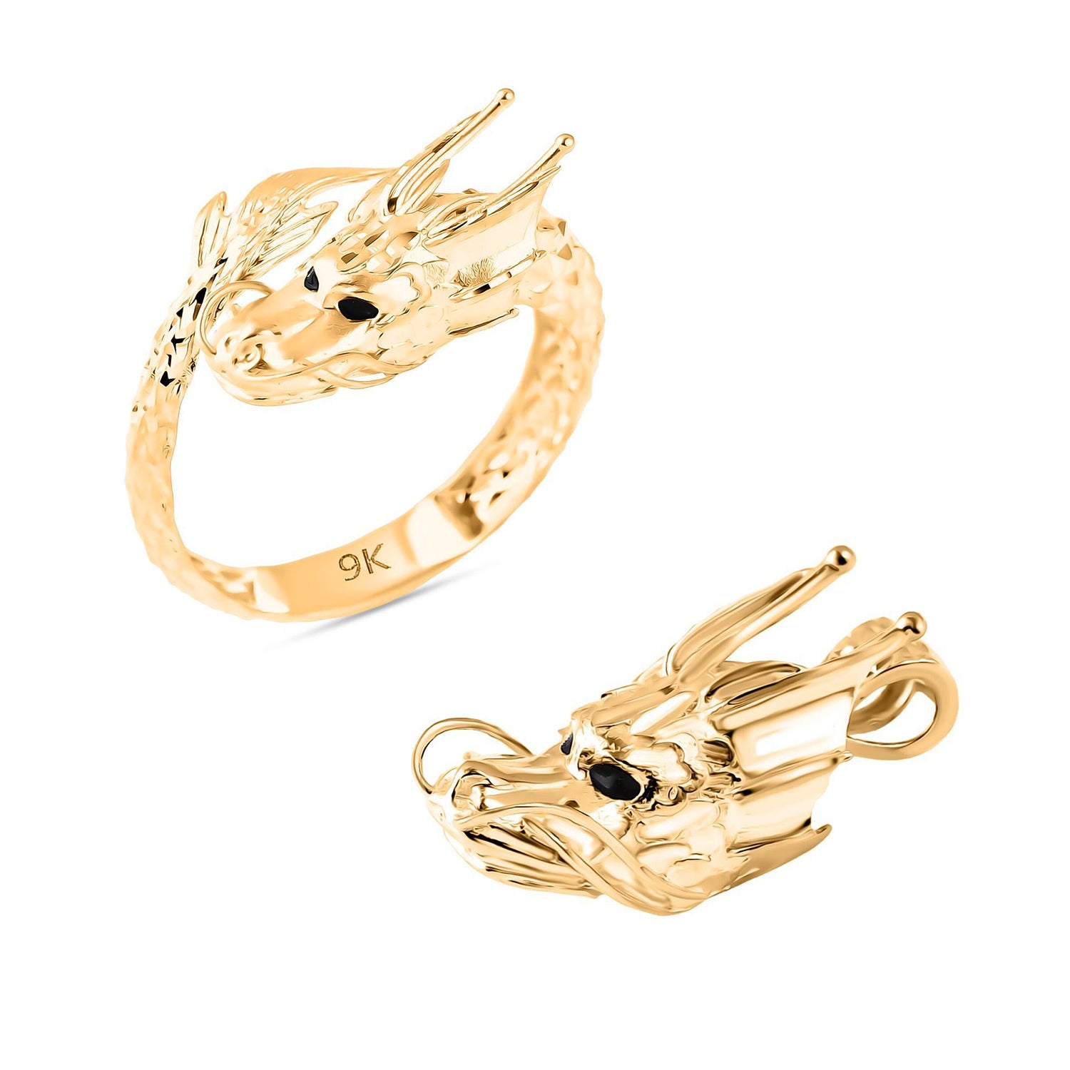 Royal Bali Kollektion- Drachen Ring und Anhänger in 375 Gold