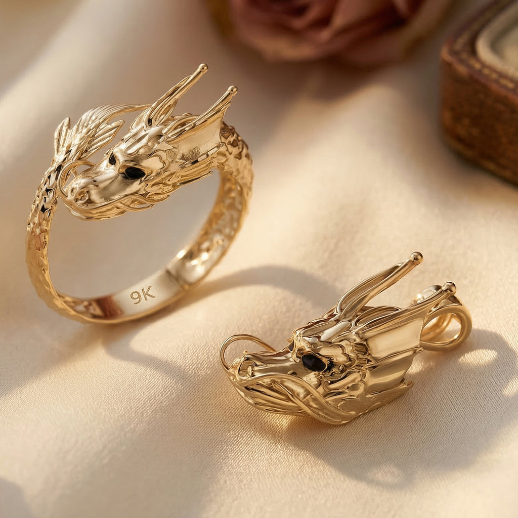 Royal Bali Kollektion- Drachen Ring und Anhänger in 375 Gold