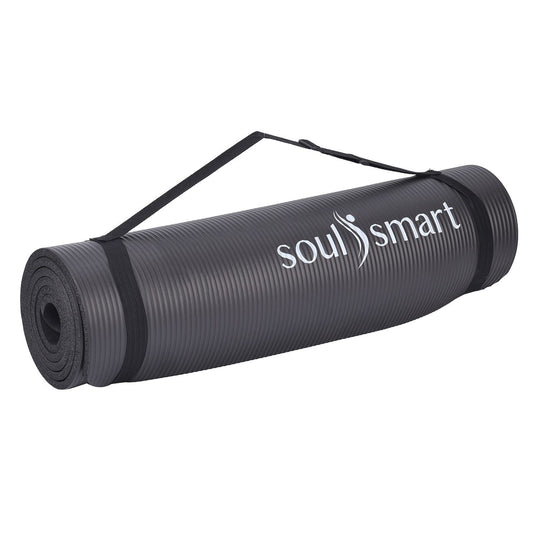 SOUL SMART - NBR Yoga-Matte mit Riemen, feuchtigkeitsbeständig, 188x61cm, schwarz