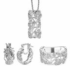 ALLORO Ring, Creolen und Anhänger mit Diamantakzenten, Silber platiniert