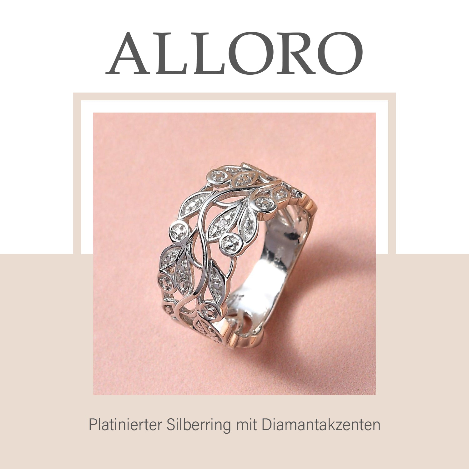 ALLORO Ring, Creolen und Anhänger mit Diamantakzenten, Silber platiniert