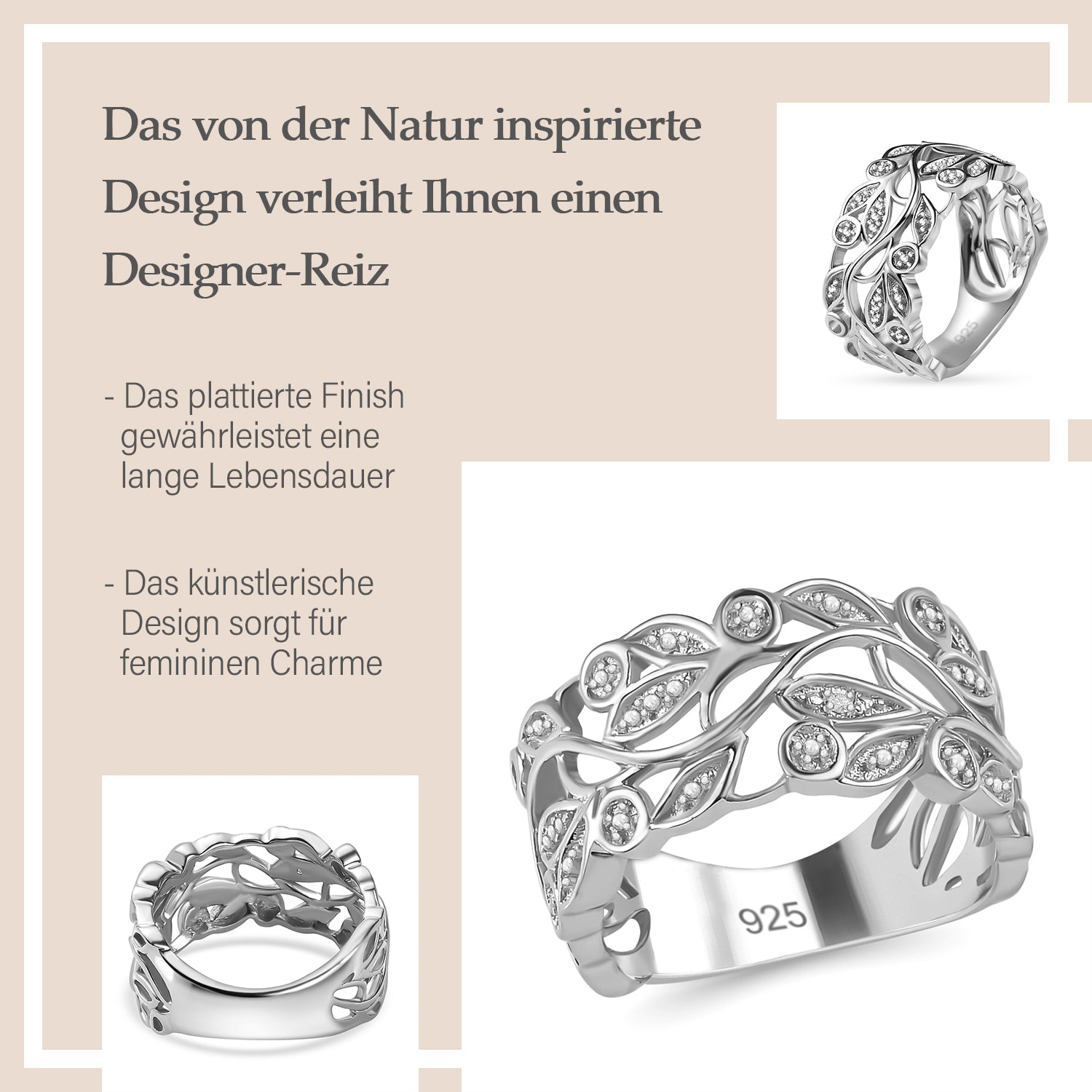 ALLORO Ring, Creolen und Anhänger mit Diamantakzenten, Silber platiniert