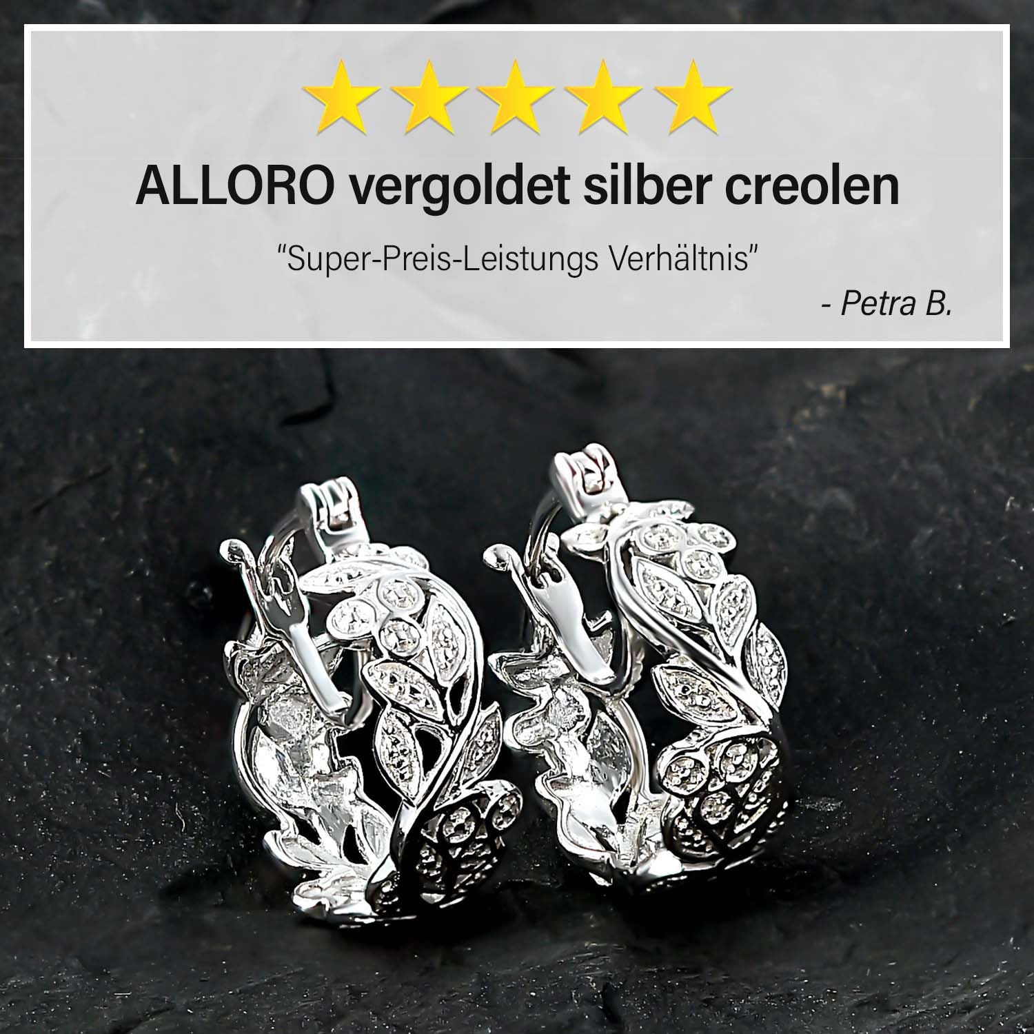 ALLORO Ring, Creolen und Anhänger mit Diamantakzenten, Silber platiniert