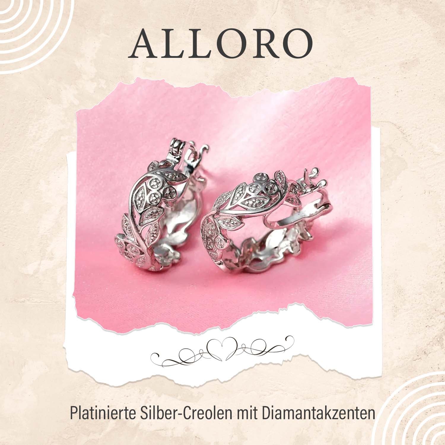 ALLORO Ring, Creolen und Anhänger mit Diamantakzenten, Silber platiniert