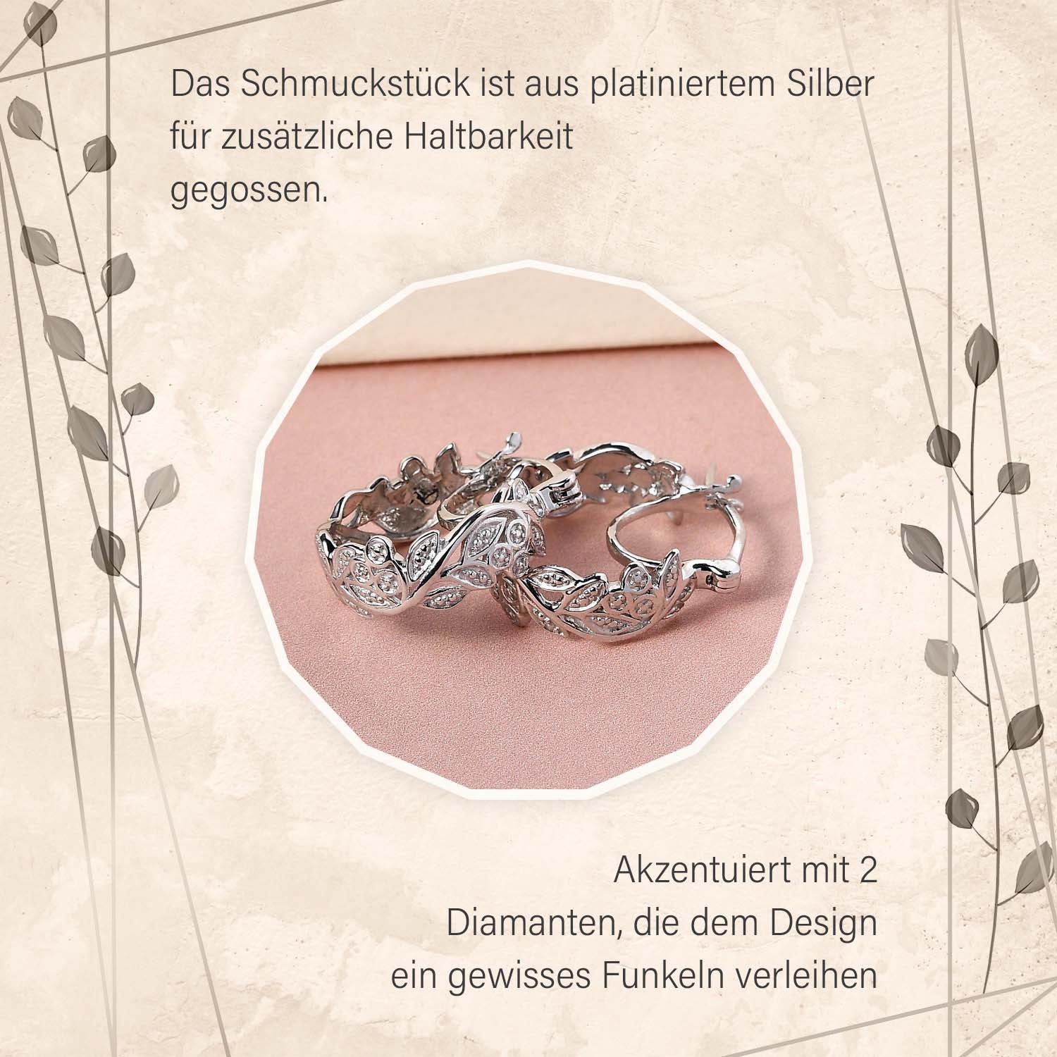ALLORO Ring, Creolen und Anhänger mit Diamantakzenten, Silber platiniert