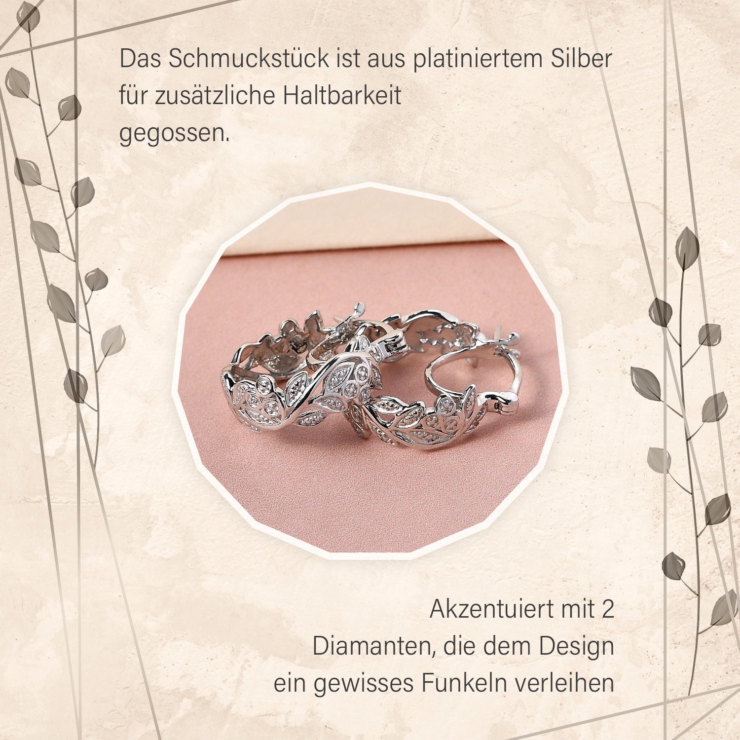 ALLORO Ring, Creolen und Anhänger mit Diamantakzenten, Silber platiniert
