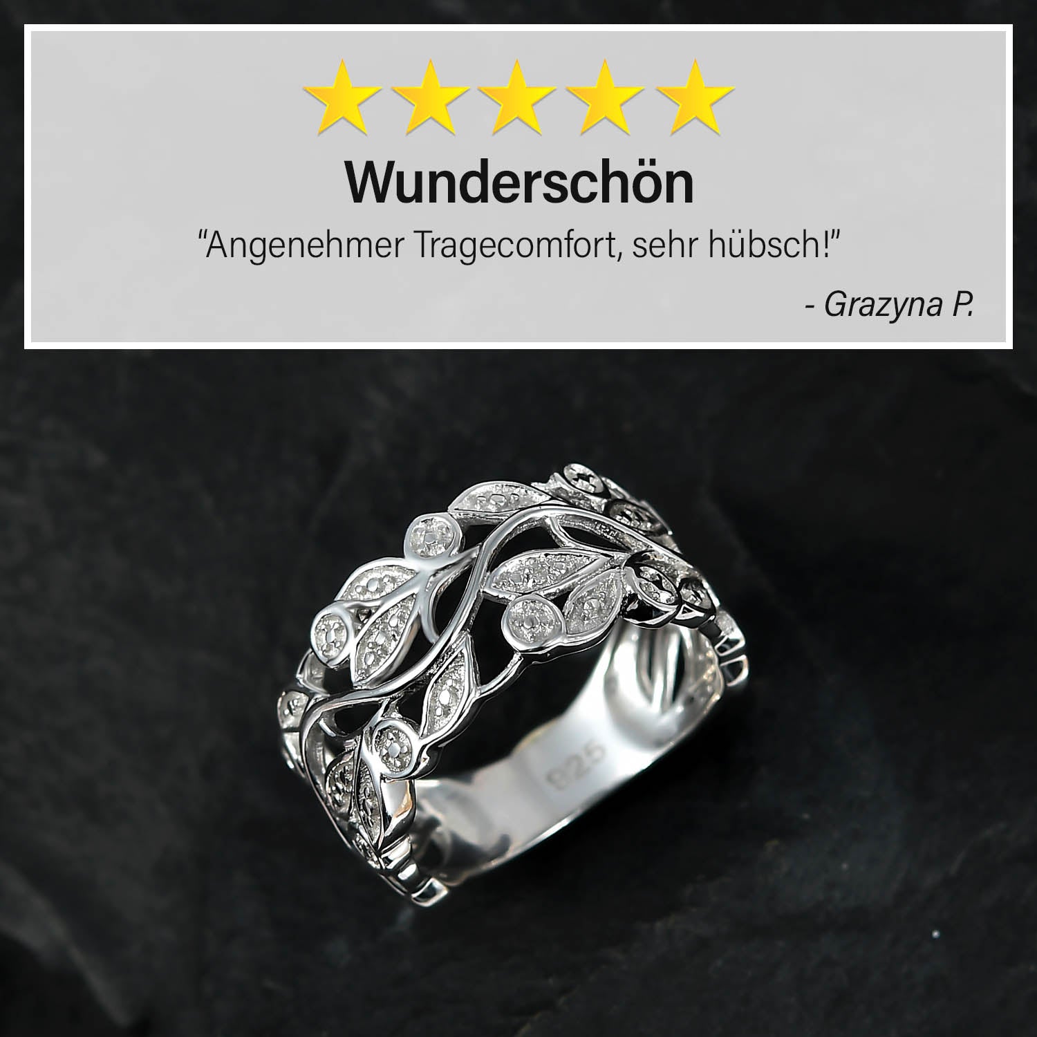ALLORO Ring, Creolen und Anhänger mit Diamantakzenten, Silber platiniert