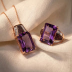 D'Joy Rose De France Amethyst, Moissanit und Mosambik Granat Ring und Anhänger mit 50cm Kette