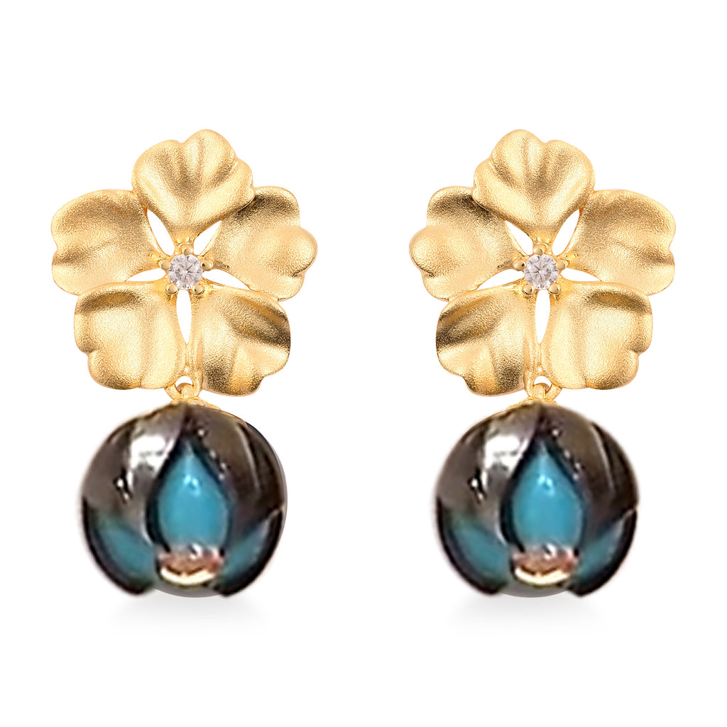 Tahiti Perle (10-11 mm), Weißer Zirkon Ohrringe 925 Silber Vergoldet