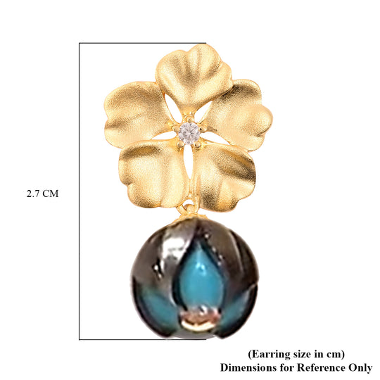 Tahiti Perle (10-11 mm), Weißer Zirkon Ohrringe 925 Silber Vergoldet