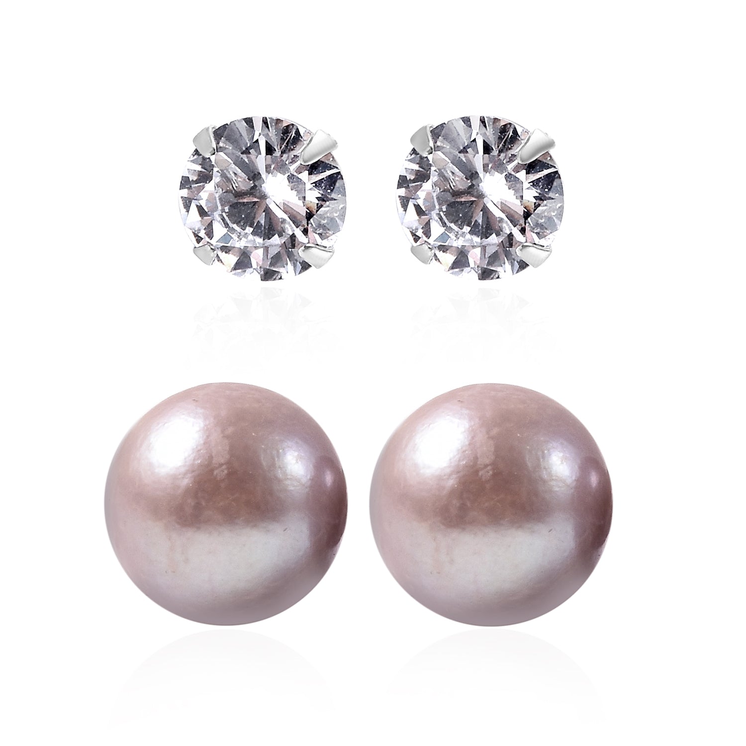 Weißer Zirkonia, Süßwasser Perle Schmuckset   ca. 1,50 ct.