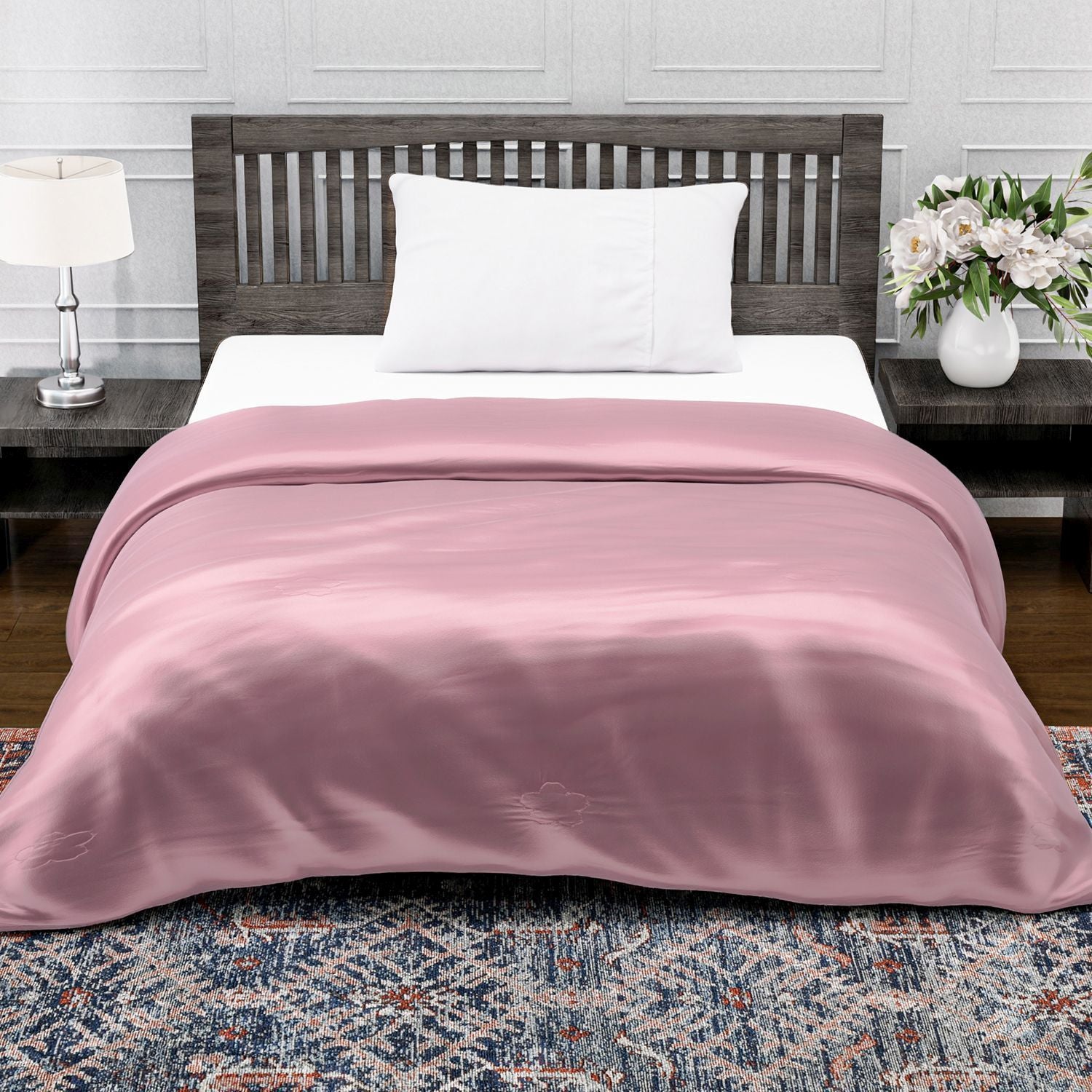 Serenity Night - 100% Bambus-Steppdecke mit Bambusfüllung und 2er-Set Bambus-Kissenbezüge Rosa