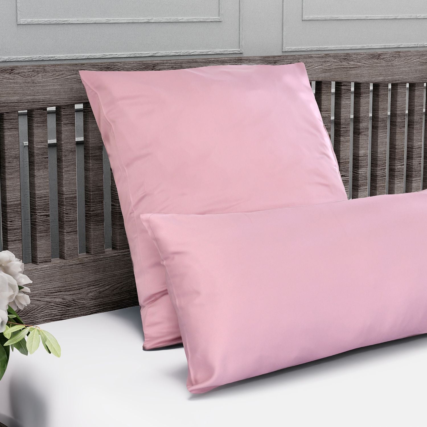 Serenity Night - 100% Bambus-Steppdecke mit Bambusfüllung und 2er-Set Bambus-Kissenbezüge Rosa