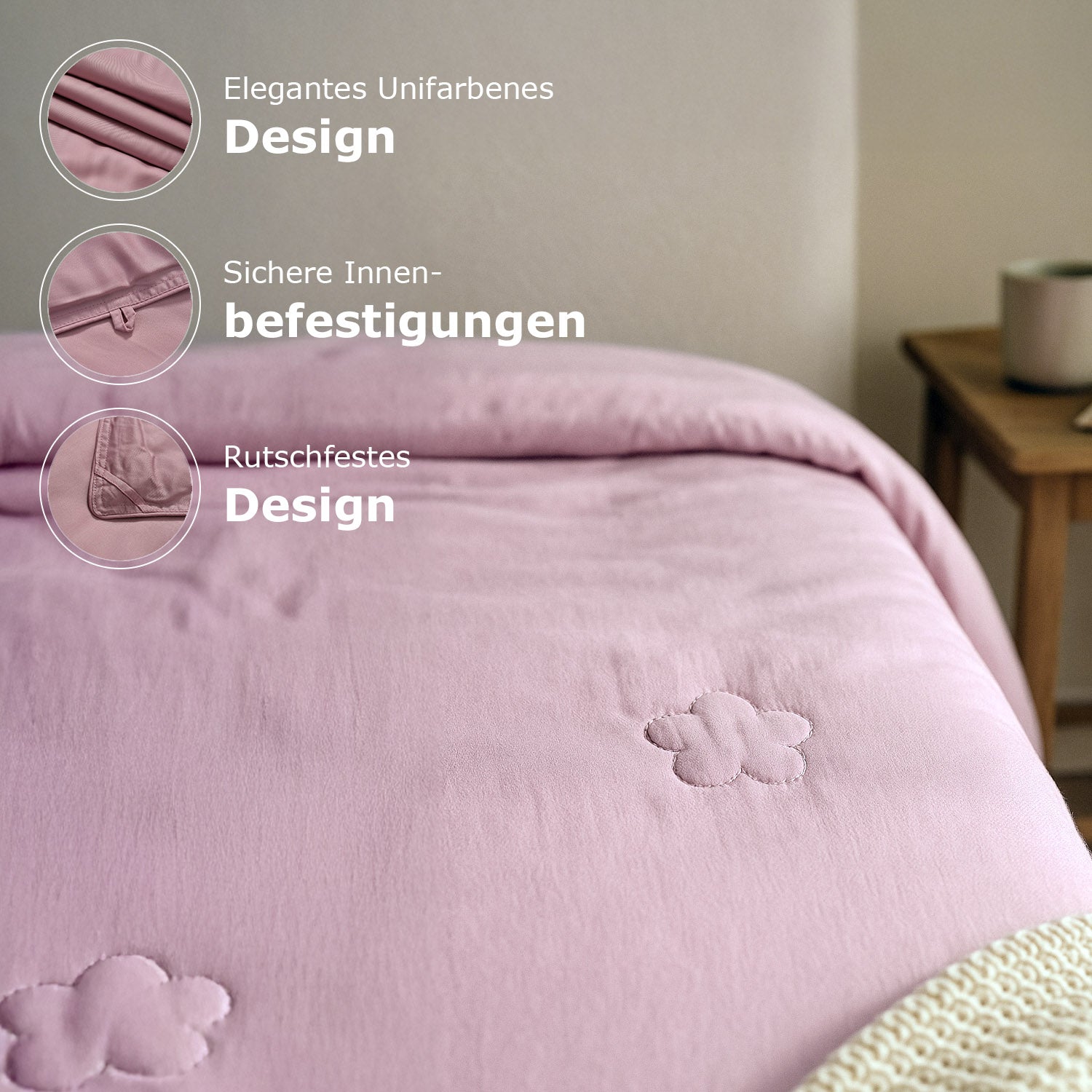 Serenity Night - 100% Bambus-Steppdecke mit Bambusfüllung und 2er-Set Bambus-Kissenbezüge Rosa