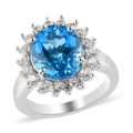 Schweizer Blautopas Halo Ring 925 Silber Platin-Überzug