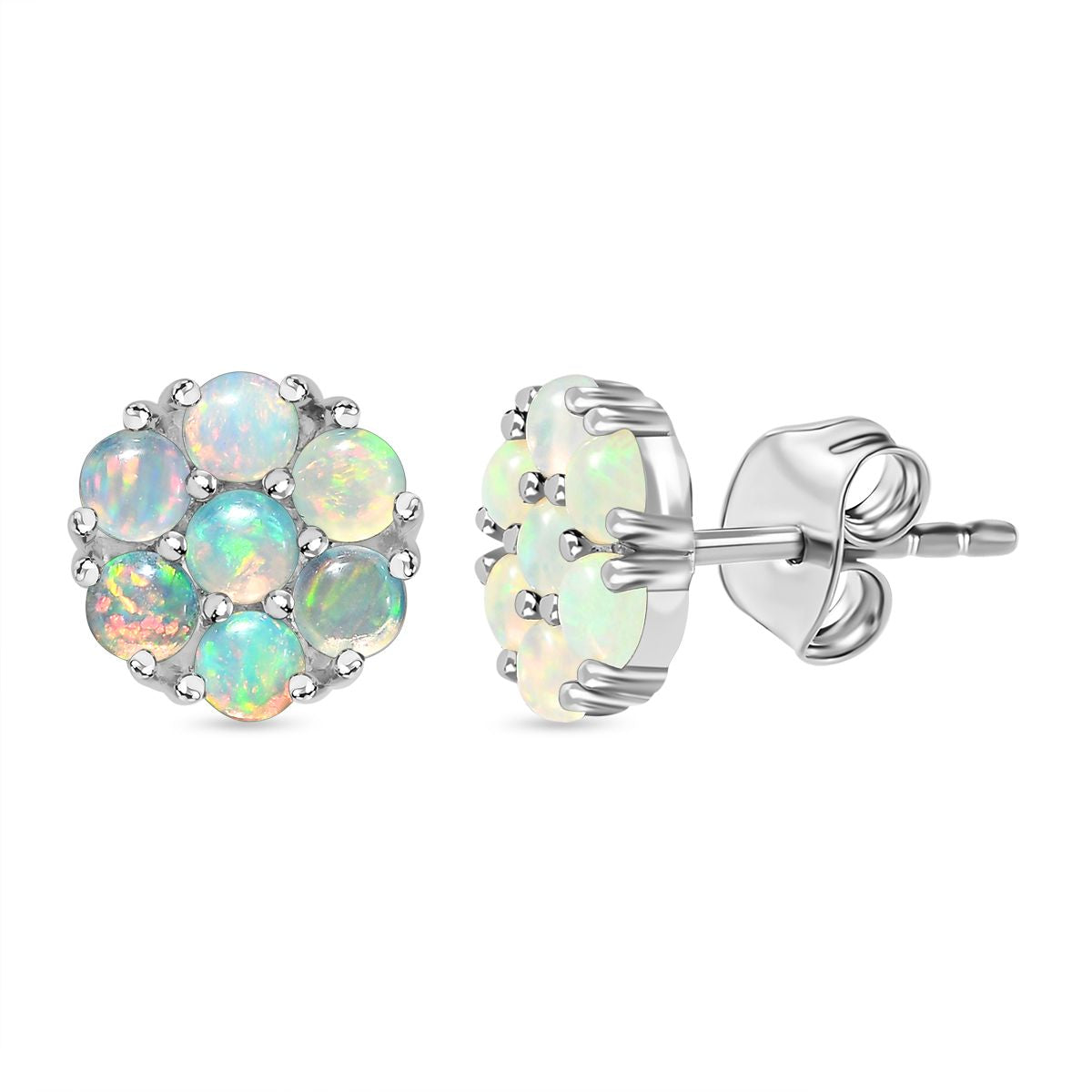 Natürlicher Äthiopischer Opal Cluster Ohrstecker 925 Silber platiniert ca. 0,88 ct