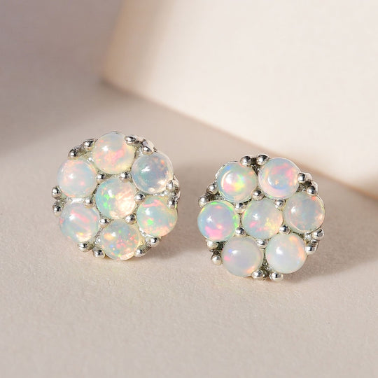 Natürlicher Äthiopischer Opal Cluster Ohrstecker 925 Silber platiniert ca. 0,88 ct