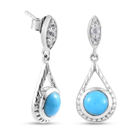 Natürlicher Sleeping Beauty Türkis Ohrringe 925 Silber platiniert 2.11 ct