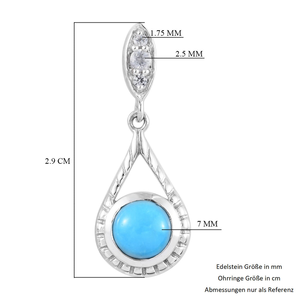 Natürlicher Sleeping Beauty Türkis Ohrringe 925 Silber platiniert 2.11 ct