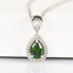 Natürlicher Chromdiopsid und Zirkon Anhänger mit Kette ca. 45 cm 925 Silber platiniert 0.81 ct