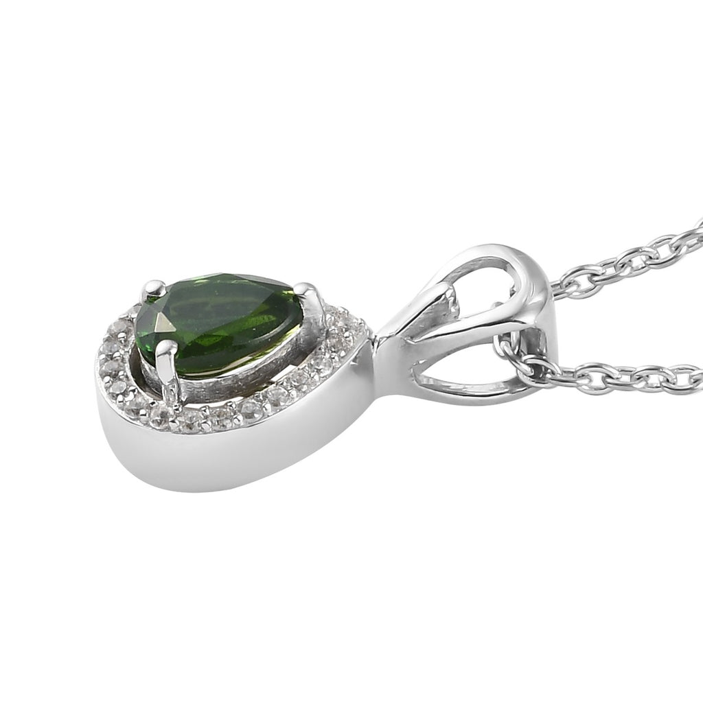 Natürlicher Chromdiopsid und Zirkon Anhänger mit Kette ca. 45 cm 925 Silber platiniert 0.81 ct