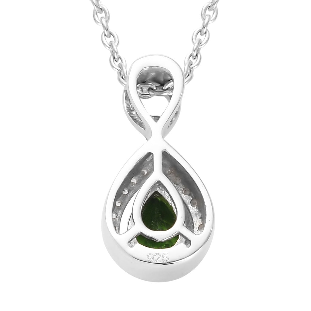 Natürlicher Chromdiopsid und Zirkon Anhänger mit Kette ca. 45 cm 925 Silber platiniert 0.81 ct