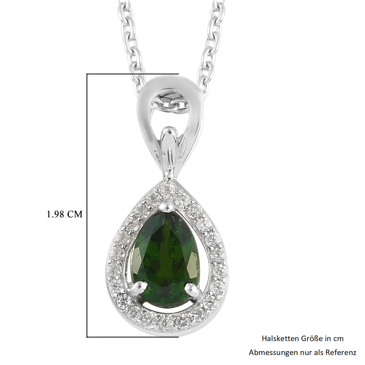Natürlicher Chromdiopsid und Zirkon Anhänger mit Kette ca. 45 cm 925 Silber platiniert 0.81 ct