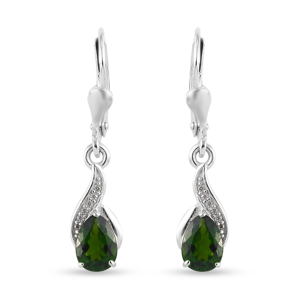 natürlicher Chromdiopside und Zirkon Ohrringe 925 Silber platiniert ca. 1,31 ct