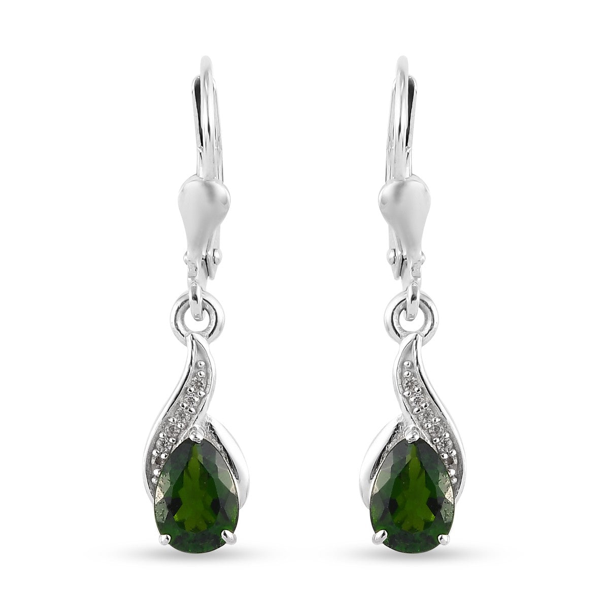 natürlicher Chromdiopside und Zirkon Ohrringe 925 Silber platiniert ca. 1,31 ct